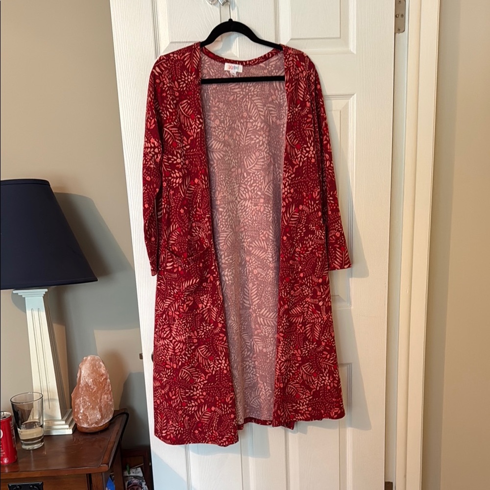 LuLaRoe Red and Pink Patterned Cardigan